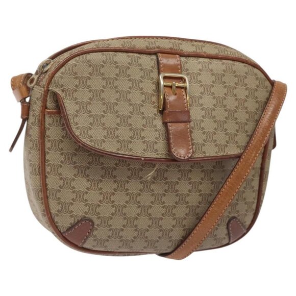 CELINE Macadam Canvas Shoulder Bag Beige Gold Auth BA1996 - Picture 1 of 16
